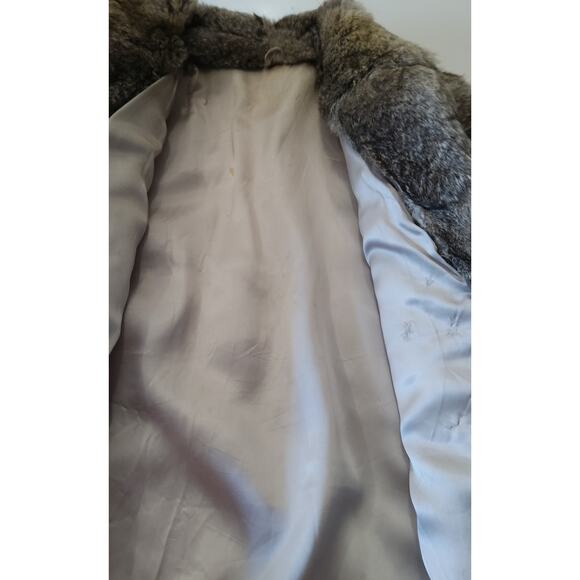 Vtg Rabbit Fur w/leather Fringe gray bomber jacket Western Chic 80s size small - Picture 11 of 11